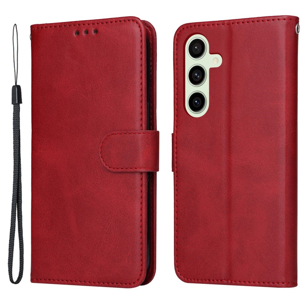 EIDERWOOD Samsung Galaxy S24 FE Leather Flip Cover m. Lommebok og stropp - rød