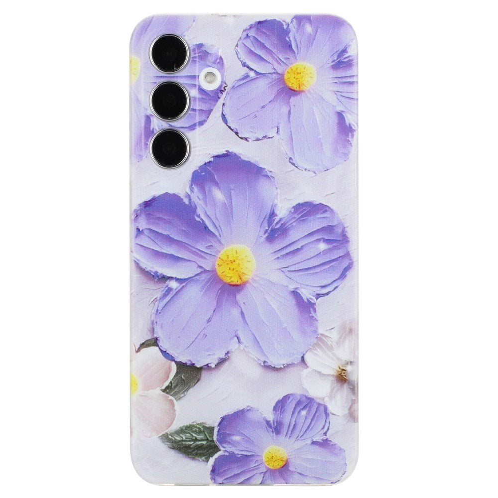 EIDERWOOD Samsung Galaxy S24 FE fleksibelt plastdeksel m. Motiv - Transparente / Lilla blomster