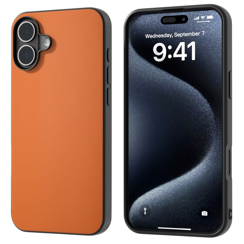 EIDERWOOD iPhone 16 Skinnbelagt plastbakdeksel - oransje