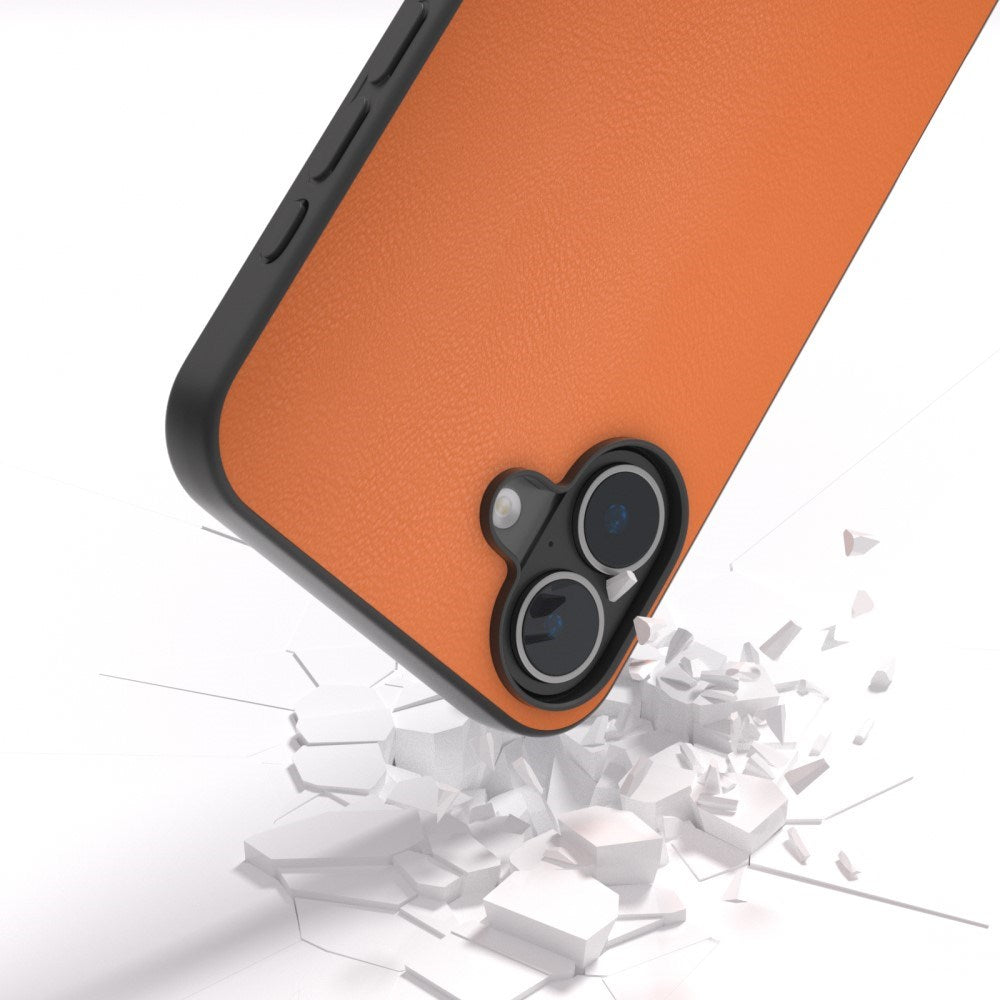 EIDERWOOD iPhone 16 Skinnbelagt plastbakdeksel - oransje