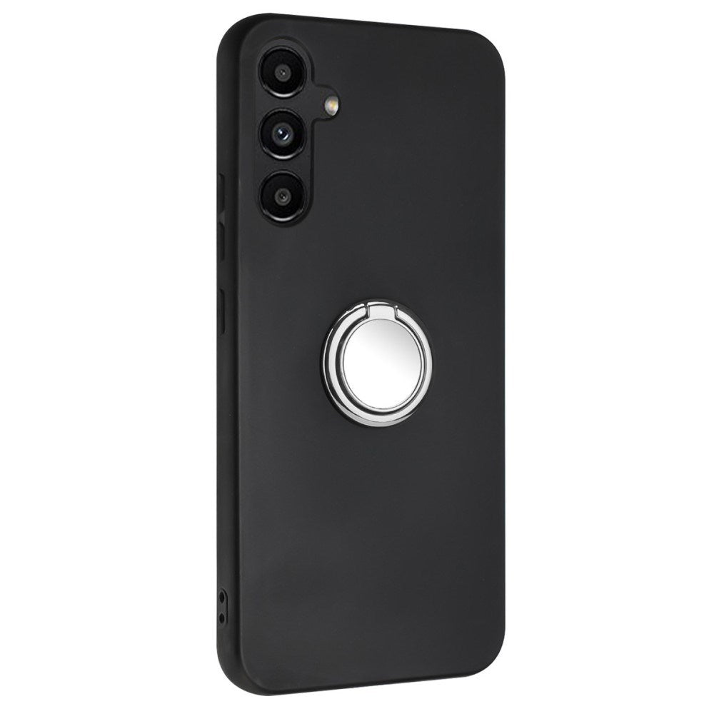 EIDERWOOD Samsung Galaxy A16 fleksibelt plastdeksel m. Magnetisk Ring Stativ - Svart m. Sølv ring