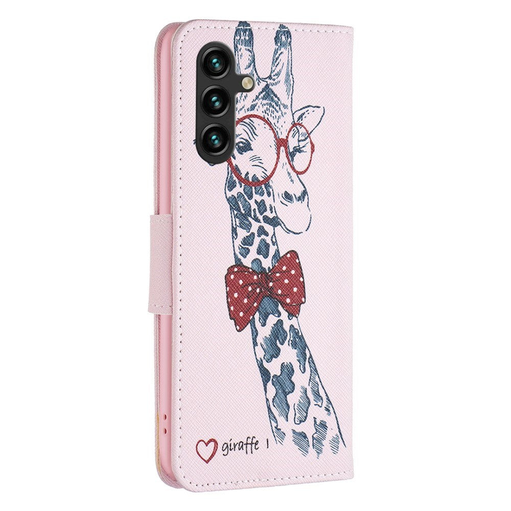 EIDERWOOD Samsung Galaxy A16 Leather Flip Cover m. Lommebok og trykk - Giraffe med briller