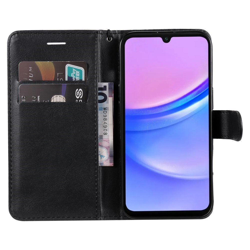 Samsung GalaxyA16 PU Leather Flip Cover m. Lommebok og stropp - Svart