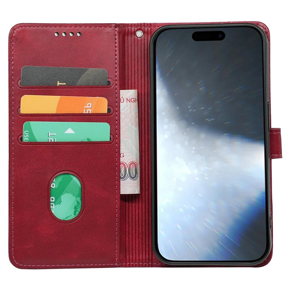 EIDERWOOD iPhone 16 Pro Leather Flip Cover m. Stativ og lommebok - Rød