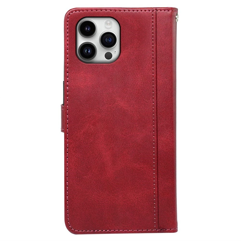 EIDERWOOD iPhone 16 Pro Leather Flip Cover m. Stativ og lommebok - Rød