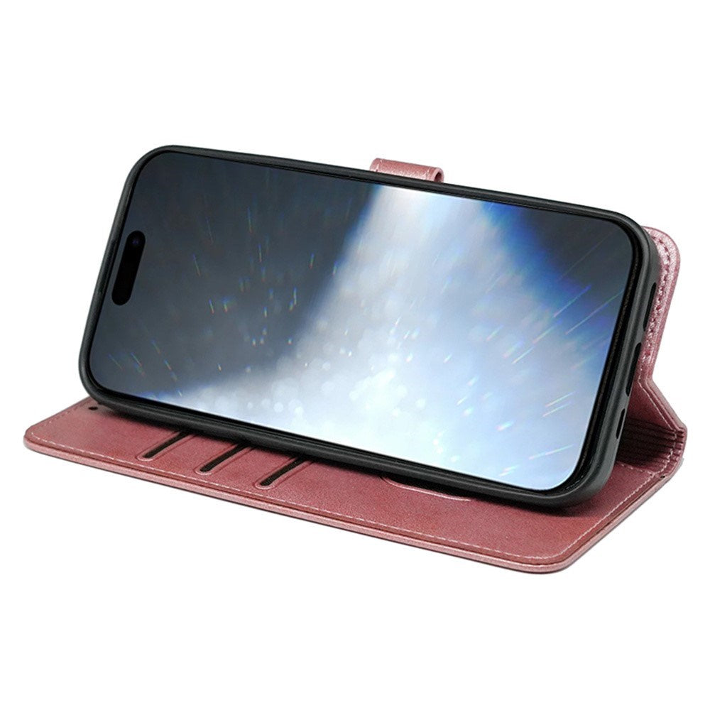 EIDERWOOD iPhone 16 Pro Leather Flip Cover m. Stativ og lommebok - Rose gull