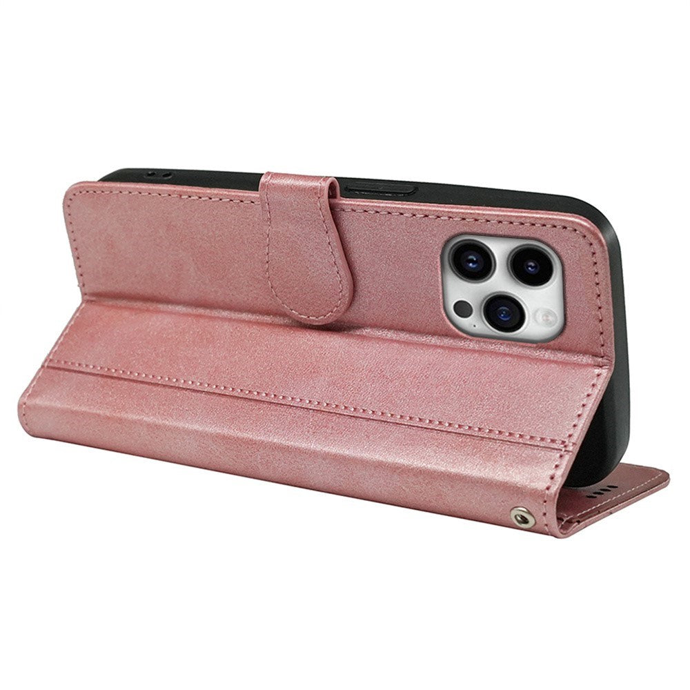 EIDERWOOD iPhone 16 Pro Leather Flip Cover m. Stativ og lommebok - Rose gull