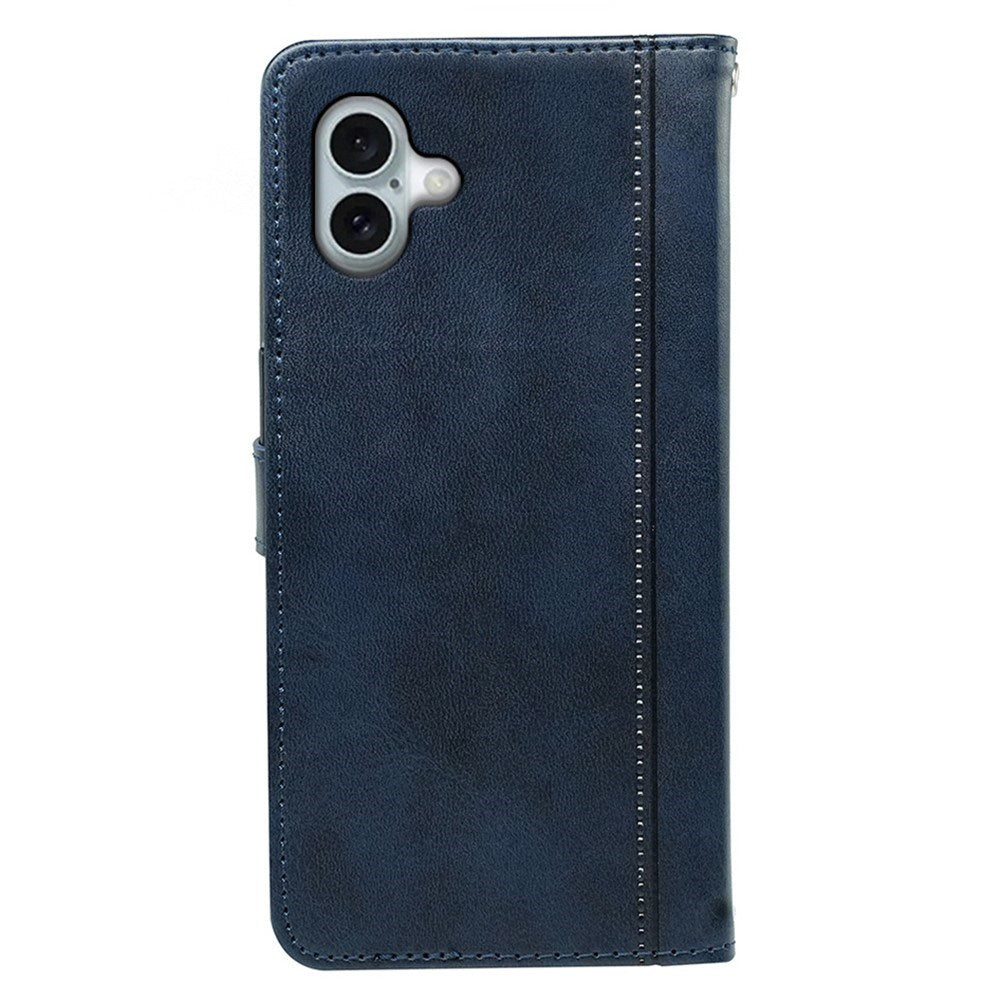 EIDERWOOD iPhone 16 Leather Flip Cover m. Stativ og lommebok - Blå