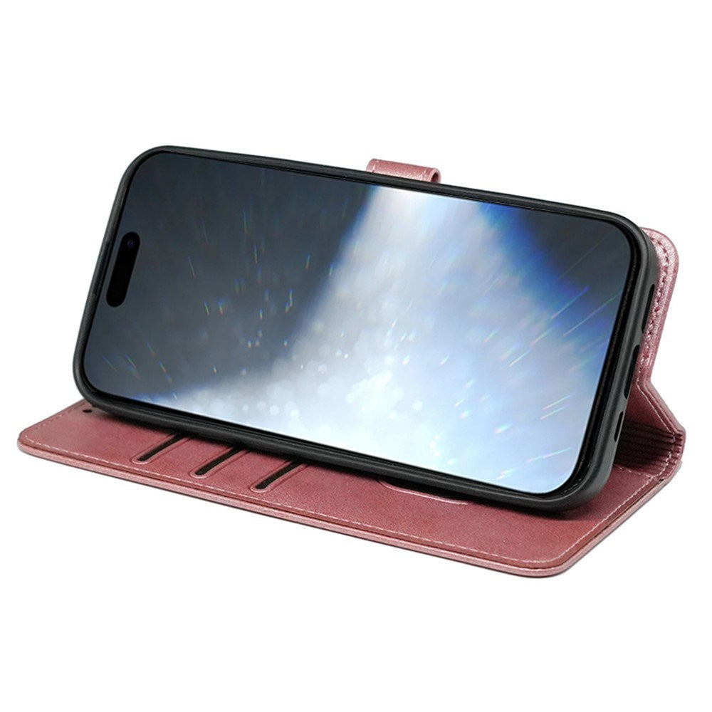 EIDERWOOD iPhone 16 Leather Flip Cover m. Stativ og lommebok - Rose gull