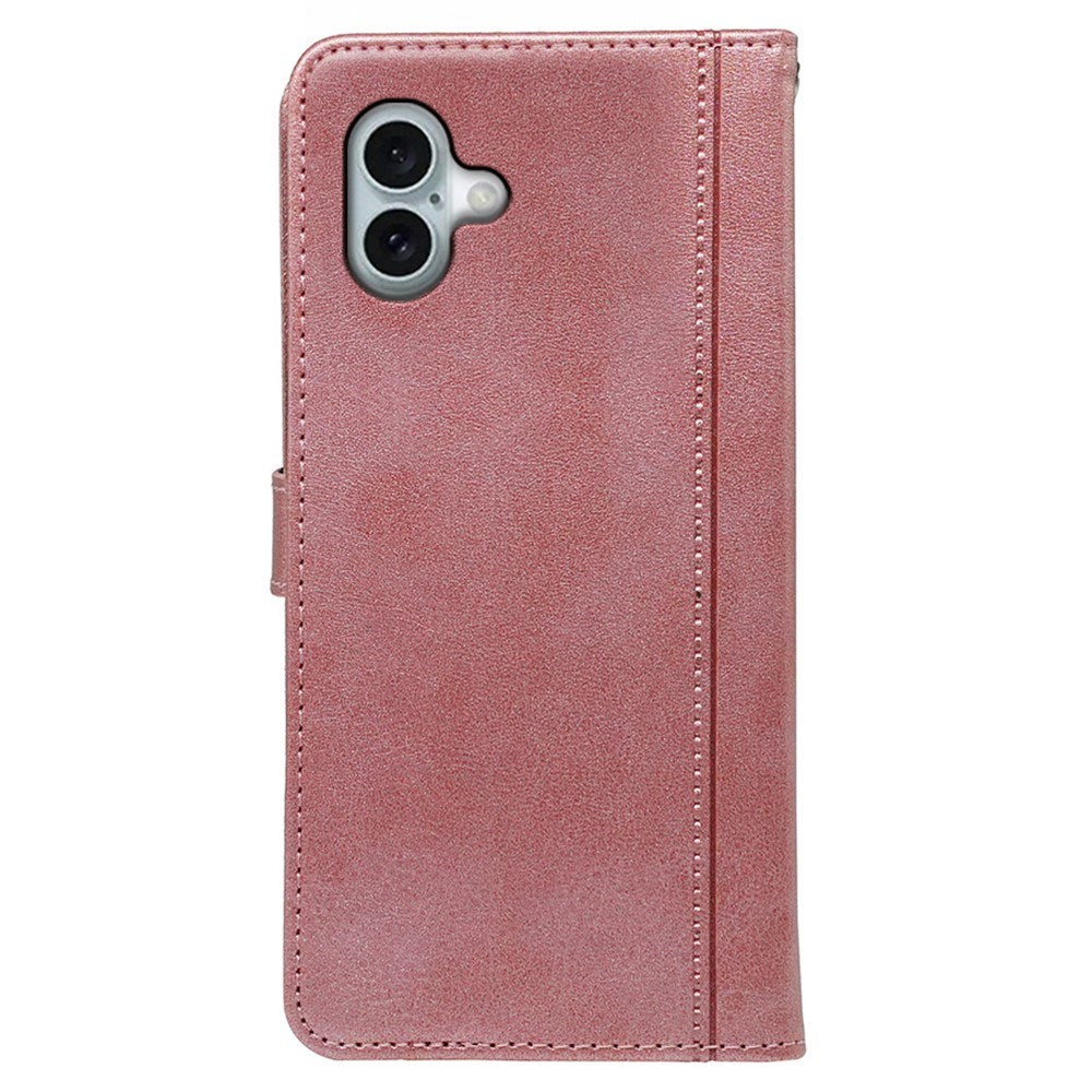 EIDERWOOD iPhone 16 Leather Flip Cover m. Stativ og lommebok - Rose gull