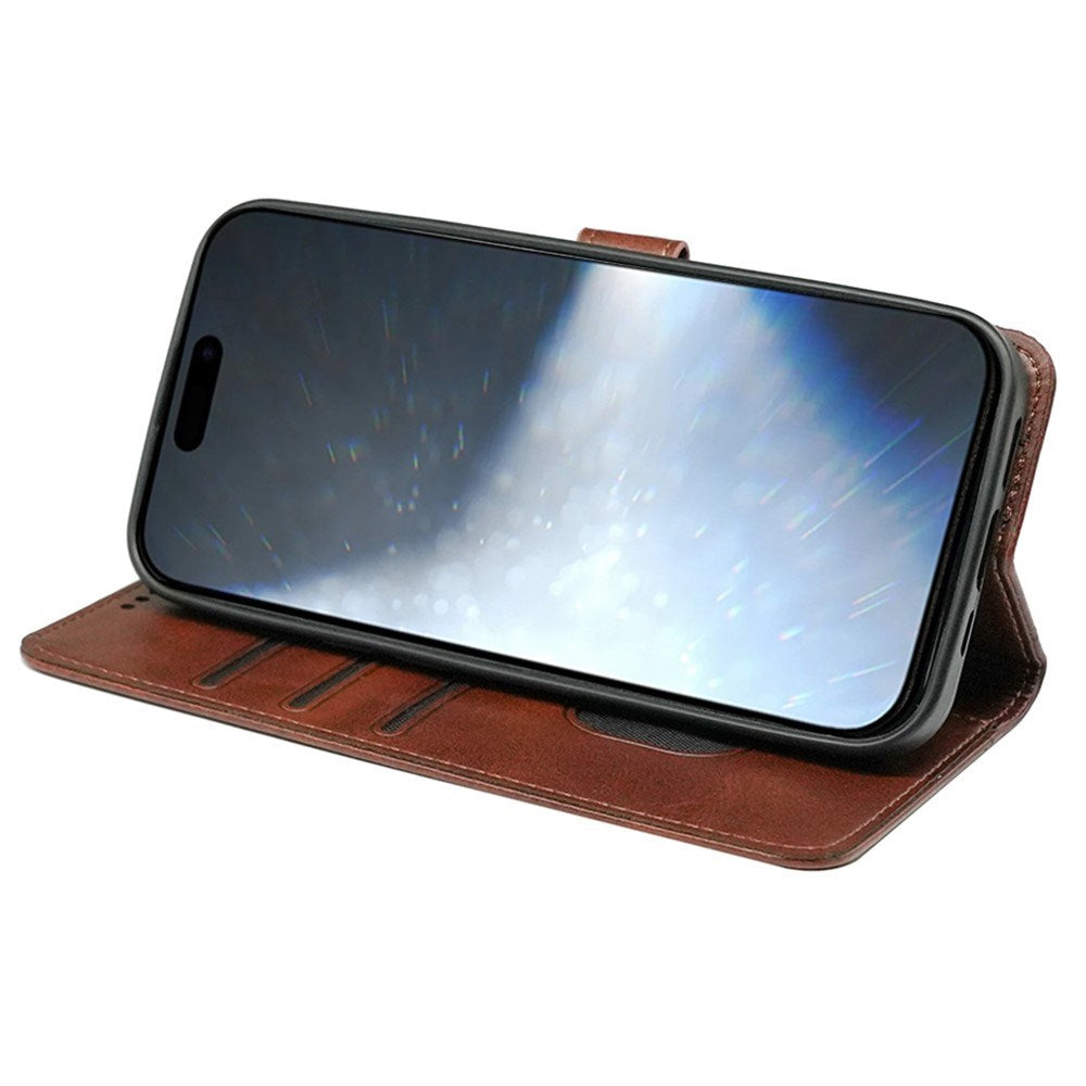 EIDERWOOD iPhone 16 Leather Flip Cover m. Stativ og lommebok - Brun
