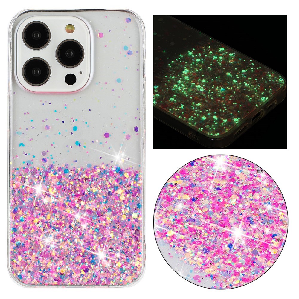 iPhone 16 Pro Max EIDERWOOD Fleksibelt Plast Glitter Bagside Cover - Gennemsigtig / Lyserød