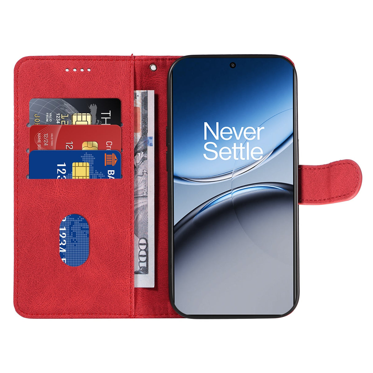 OnePlus Nord 4 - EIDERWOOD mønstret skinndeksel m. Lommebok og stropp - rød