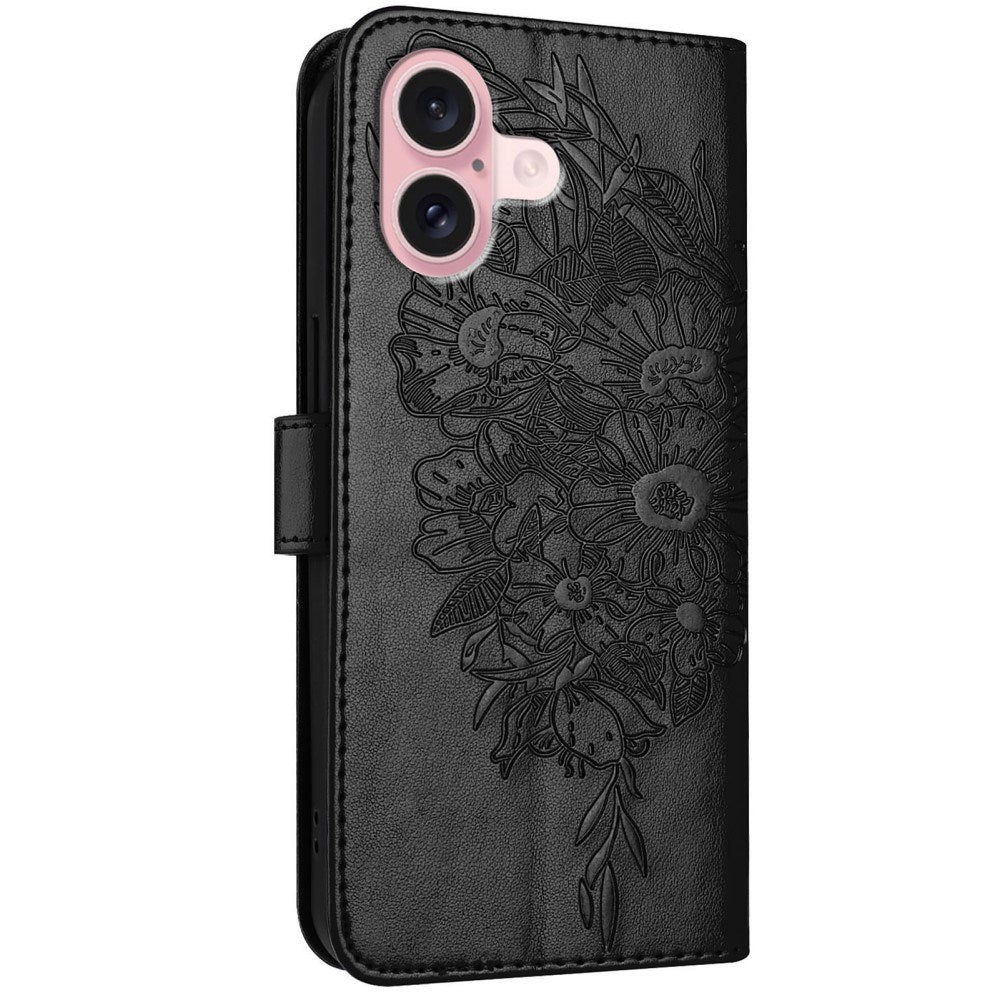 EIDERWOOD iPhone 16 Plus Læder Cover m. Kortholder - Sommerfugleaftryk - Sort