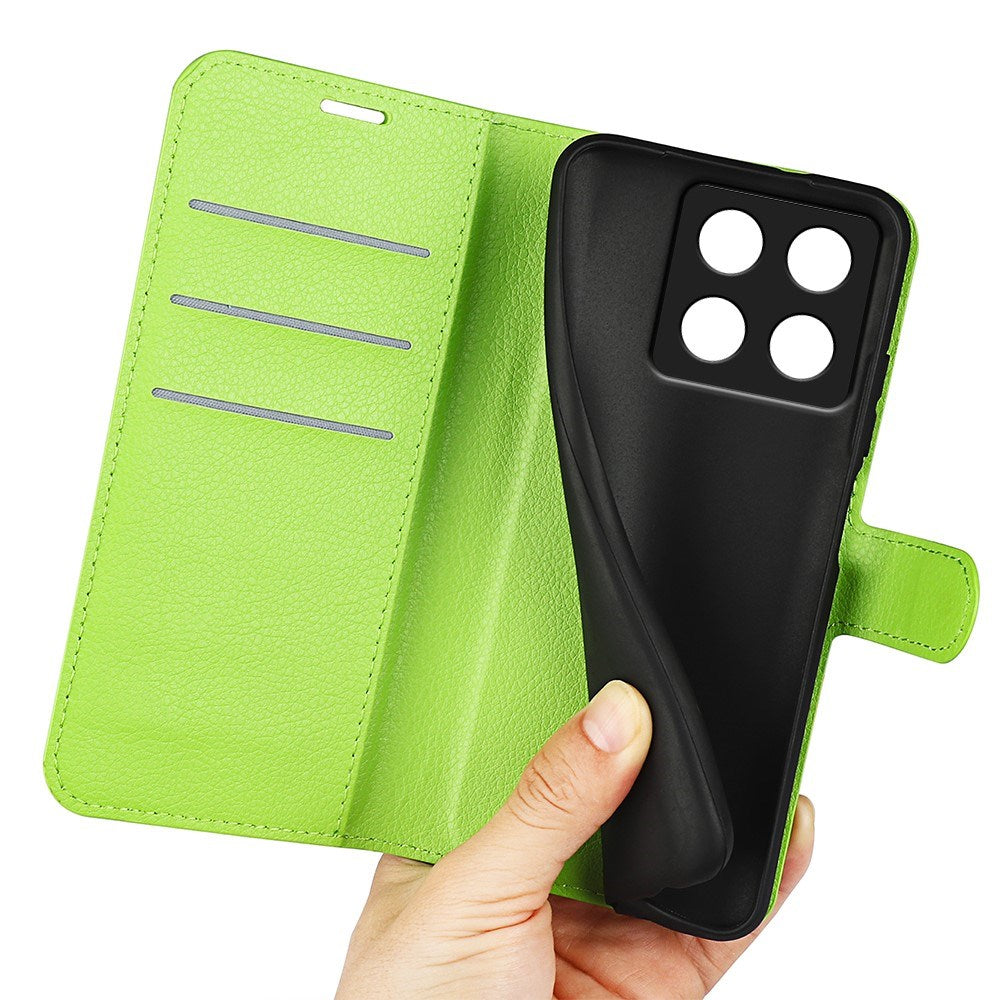 EIDERWOOD Xiaomi 14T Pro Litchi Leather Flip Cover m. Lommebok - Grønn