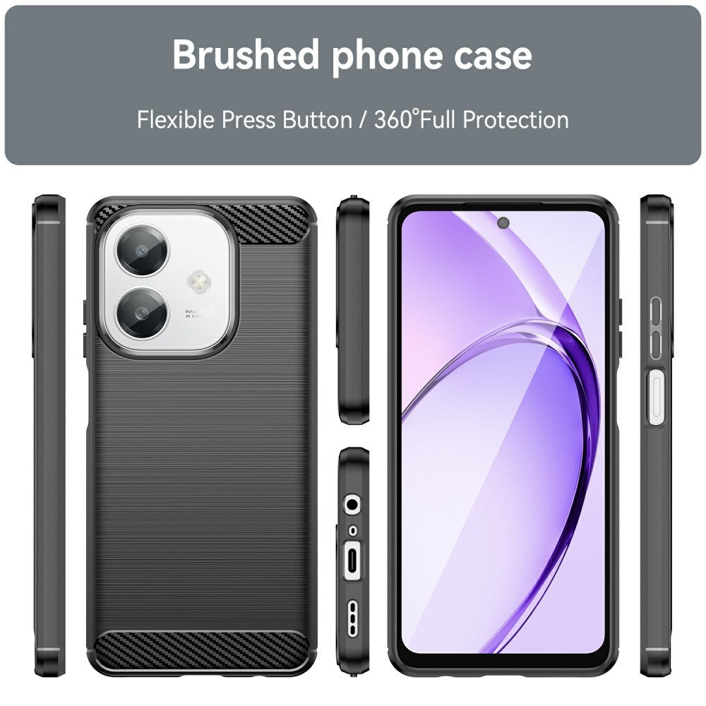 Oppo A60 / A40m / A40 - EIDERWOOD Brushed Carbon Fiber Fleksibelt Plastik Cover - Sort