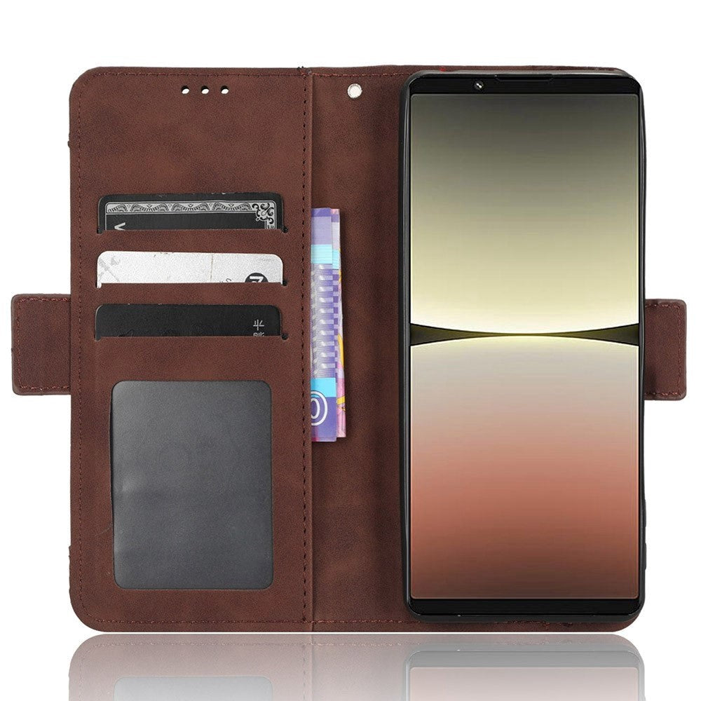 Sony Xperia 5 IV Leather Flip Cover m. Stativfunksjon / kortholder & ekstra kortlomme - brun