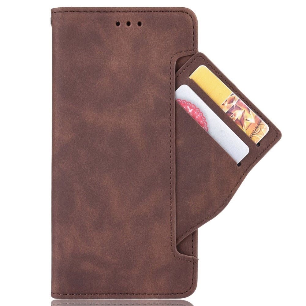 Sony Xperia 5 IV Leather Flip Cover m. Stativfunksjon / kortholder & ekstra kortlomme - brun