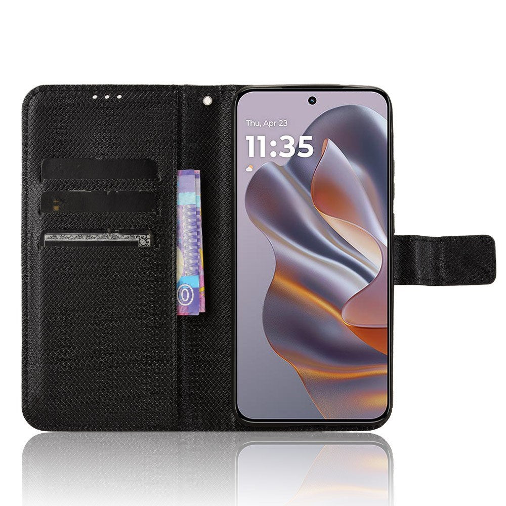 Motorola Edge 50 Neo (5G)/Moto S50 (5G)/ThinkPhone 25 (5G) - EIDERWOOD Vegan Leather Flip Cover m. Diamanttekstur - Svart