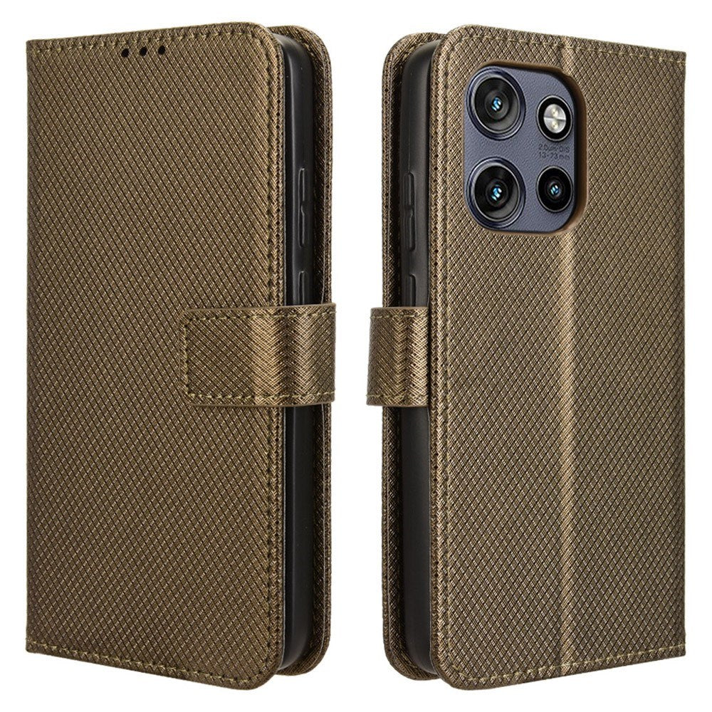 Motorola Edge 50 Neo (5G)/Moto S50 (5G)/ThinkPhone 25 (5G) - EIDERWOOD Vegan Leather Flip Cover m. Diamanttekstur - brun