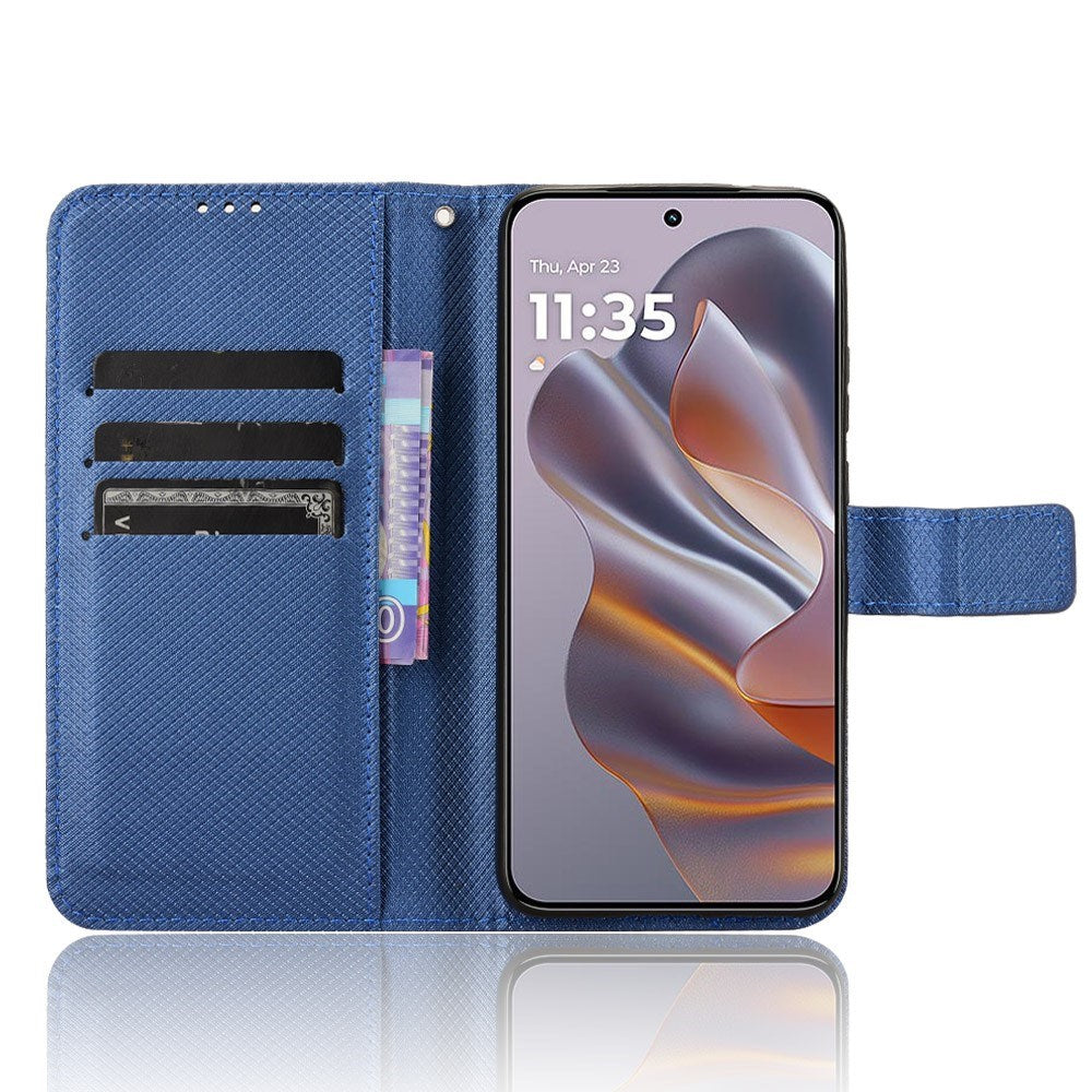 Motorola Edge 50 Neo (5G)/Moto S50 (5G)/ThinkPhone 25 (5G) - EIDERWOOD Vegan Leather Flip Cover m. Diamanttekstur - blå