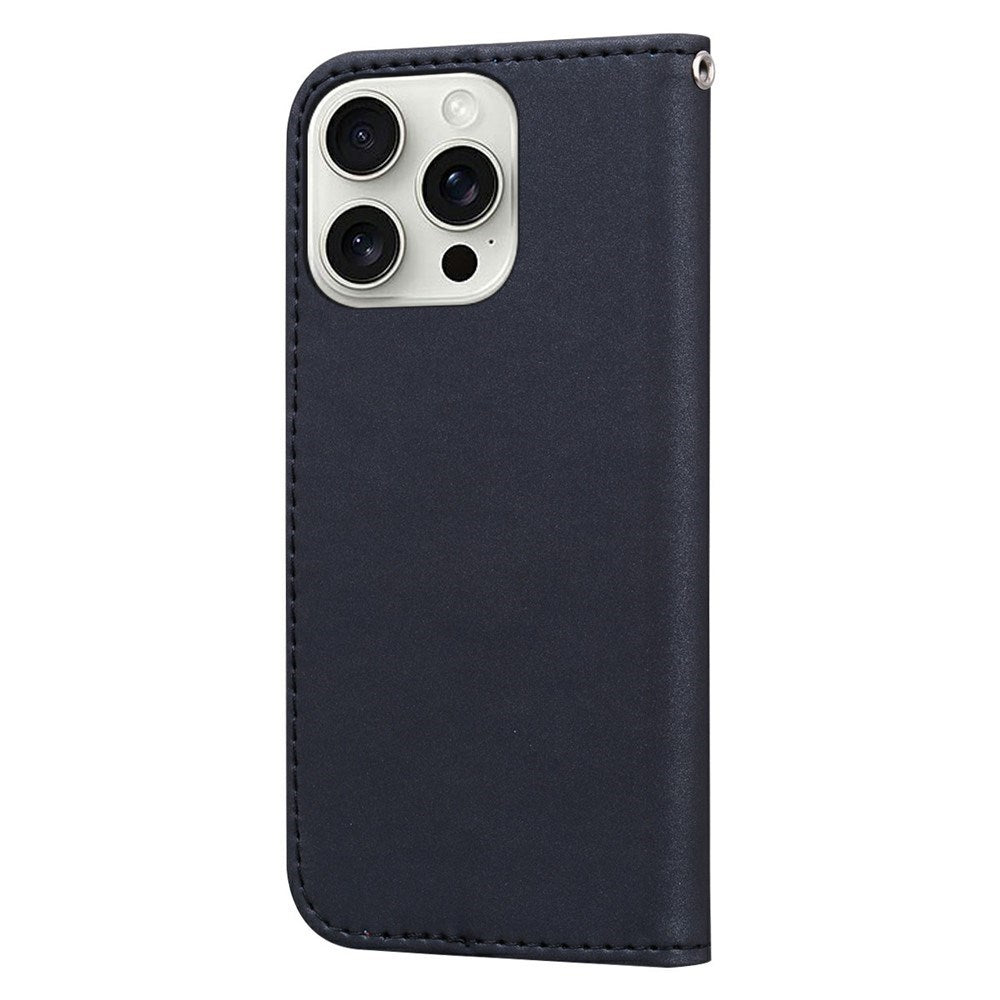 iPhone 16 Pro Kunstlæder Flip Cover m. Figur & Ståfunktion - Sort