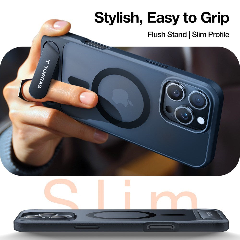 TORRAS - iPhone 16 Pro - Hybrid Cover m. Ståfunktion - MagSafe Kompatibel - Sort