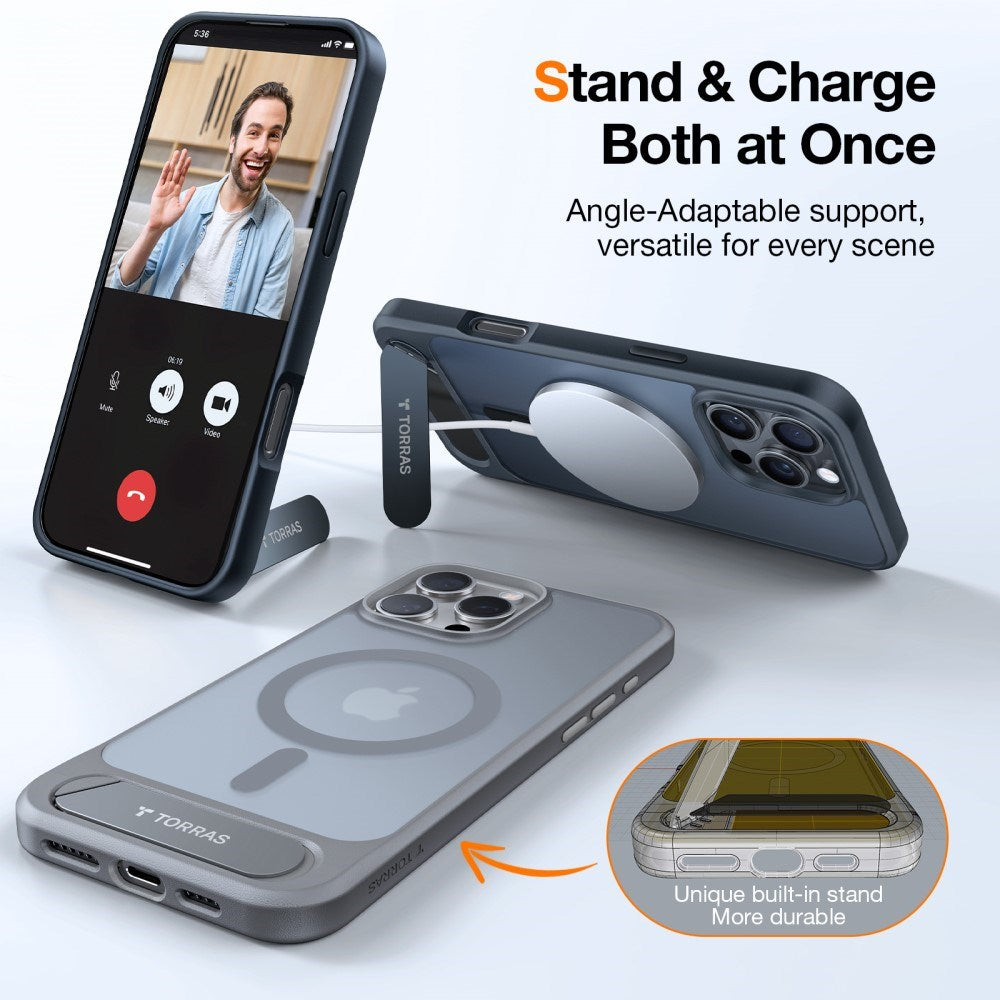 TORRAS - iPhone 16 Pro - Hybrid Cover m. Ståfunktion - MagSafe Kompatibel - Sort