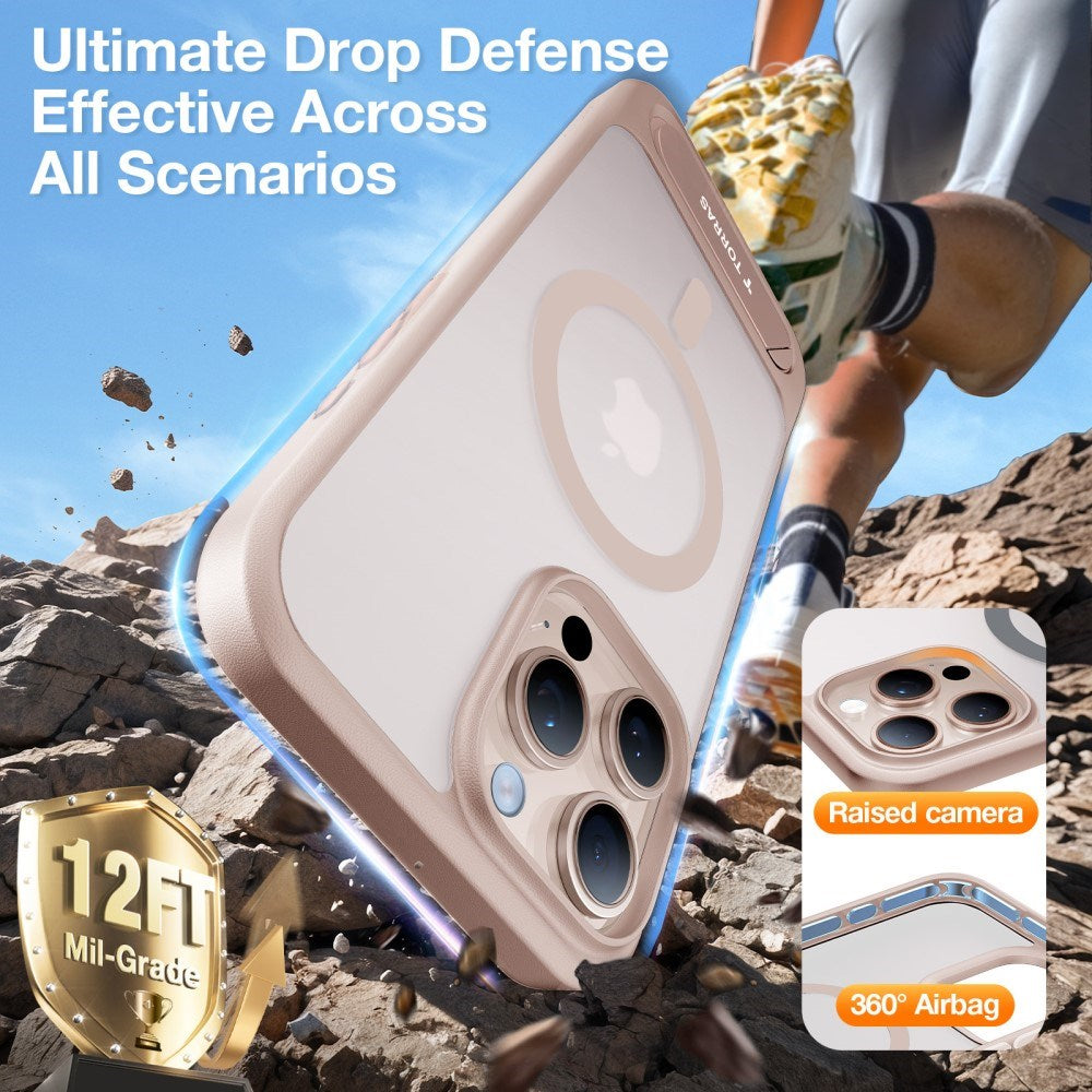 Torras iPhone 16 Pro Hybrid Bakdeksel m. Ståfunksjon - MagSafe-kompatibel - Rose Gold