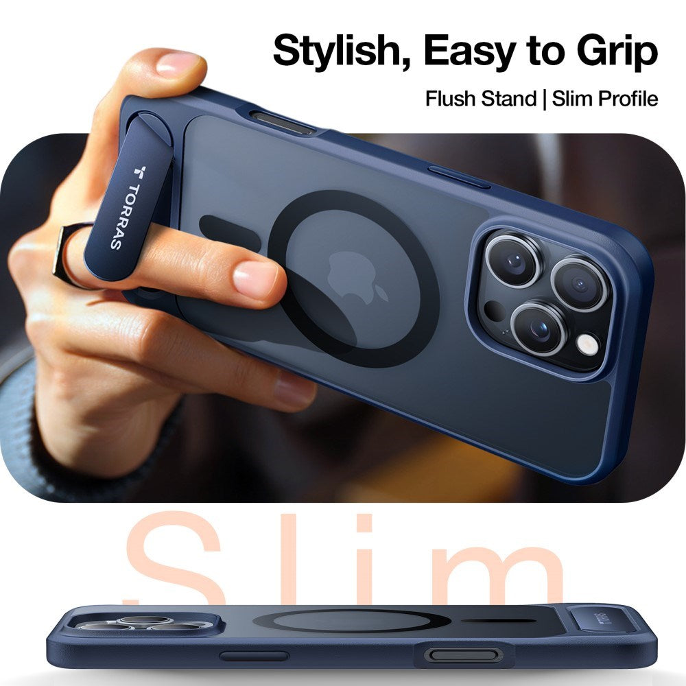 Torras iPhone 16 Pro Hybrid Bakdeksel m. Ståfunksjon - MagSafe-kompatibel - Blå