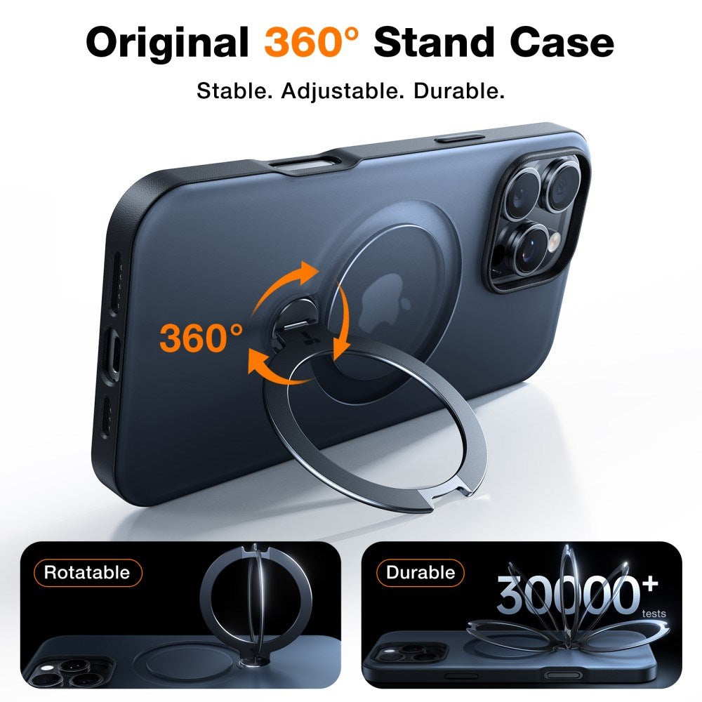 iPhone 16 Pro Torras fleksibelt plastdeksel med justerbart ringstativ - svart