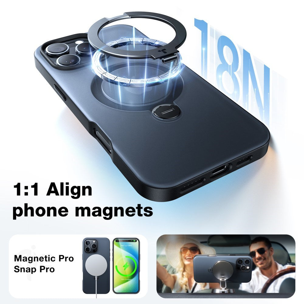 iPhone 16 Pro Torras fleksibelt plastdeksel med justerbart ringstativ - svart