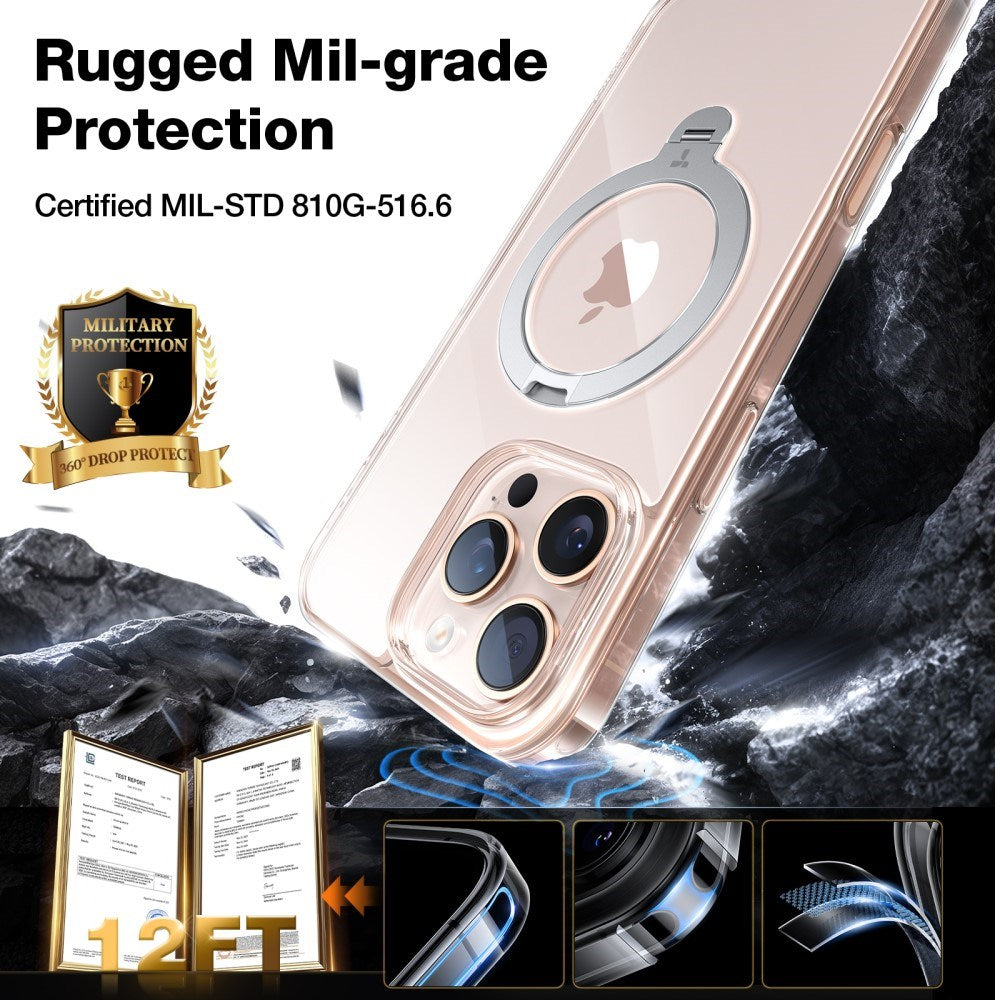 Torras iPhone 16 Pro Max Hybrid Plastic Bakdeksel m. Stativfunksjon - MagSafe-kompatibel - Gjennomsiktig