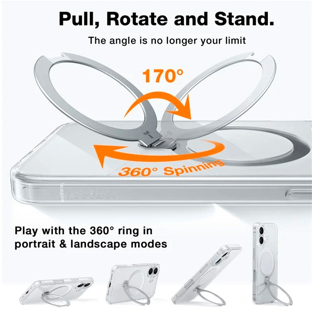 Torras iPhone 16 Hybrid Plastic Bakdeksel m. Stativfunksjon - MagSafe-kompatibel - Gjennomsiktig