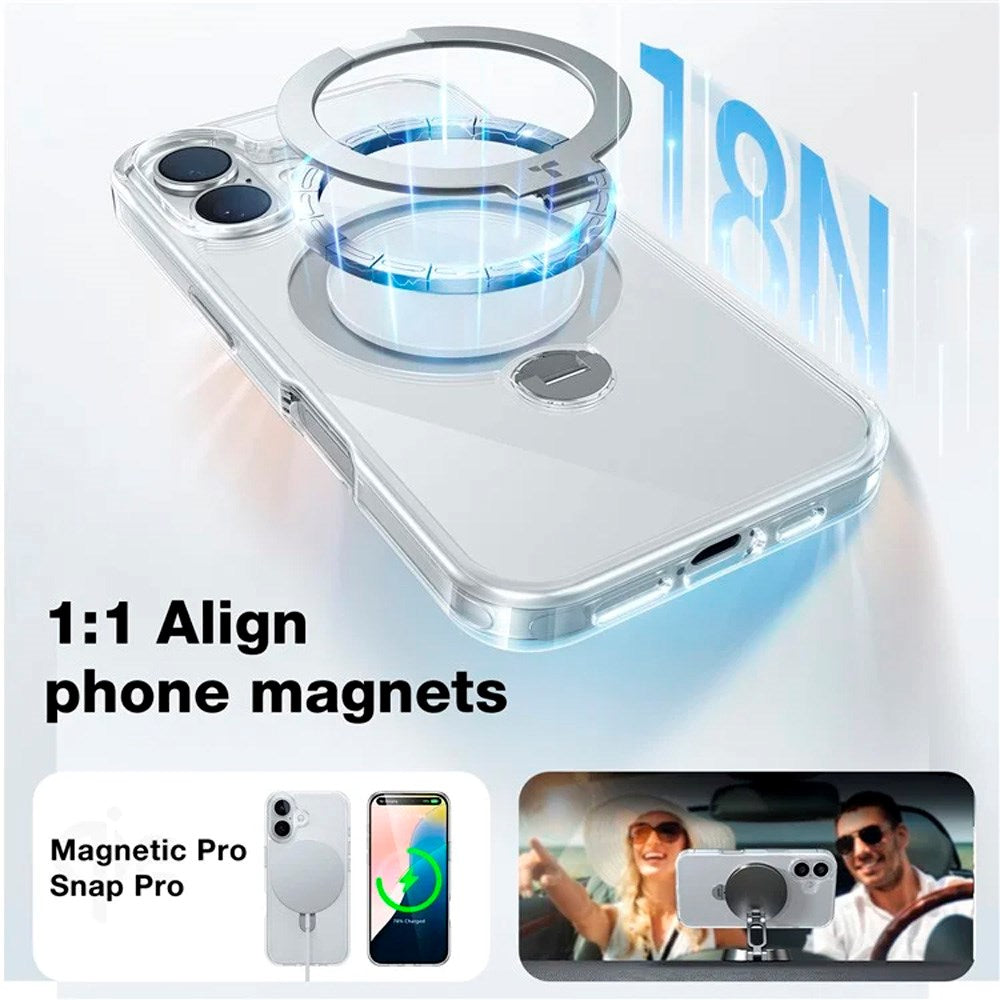 Torras iPhone 16 Hybrid Plastic Bakdeksel m. Stativfunksjon - MagSafe-kompatibel - Gjennomsiktig