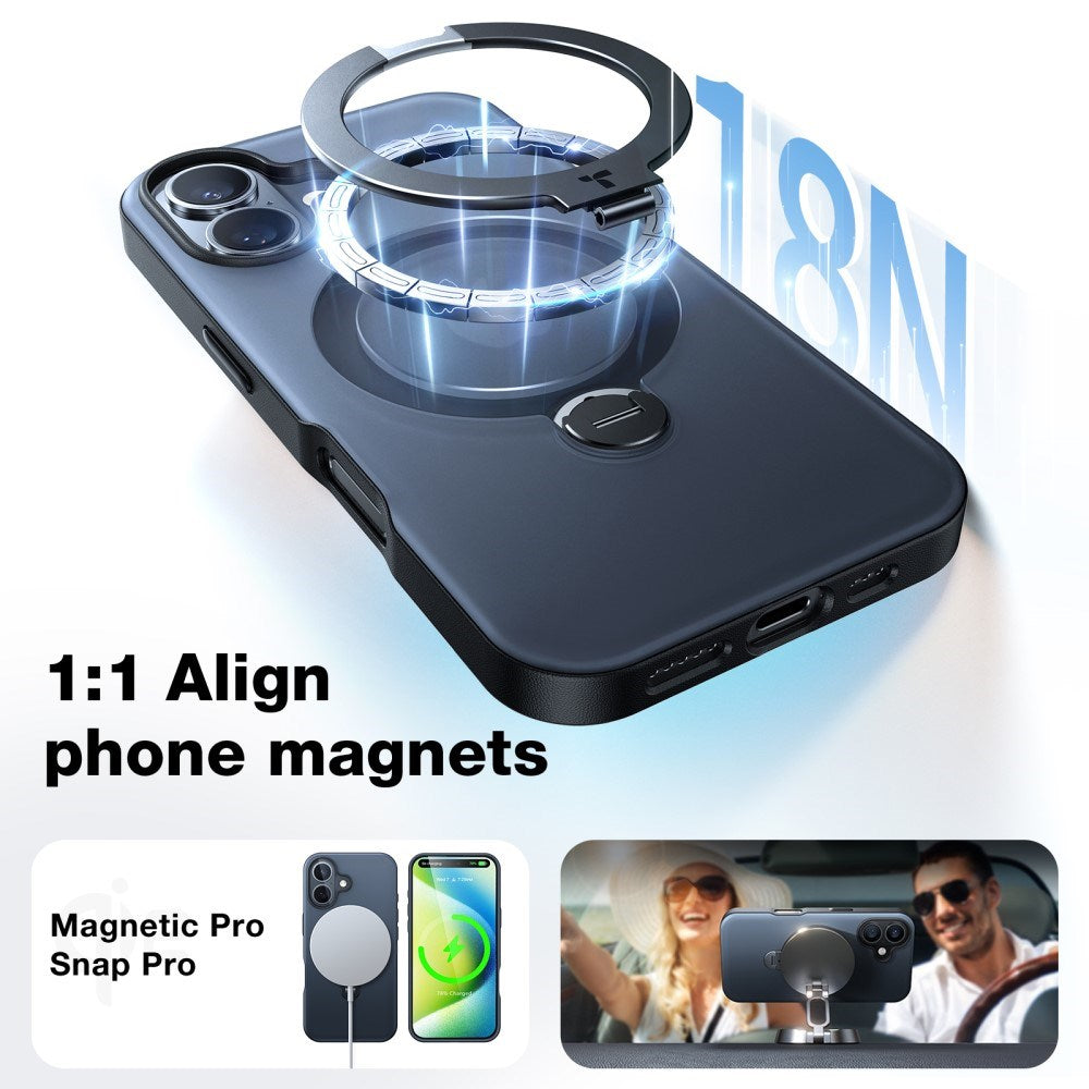 MagSafe-kompatibel Torras iPhone 16-deksel med innebygd støtte - svart