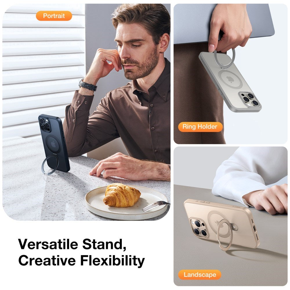 TORRAS Guardian Ostand Series iPhone 16 Pro-deksel med MagSafe og Kickstand - Grå