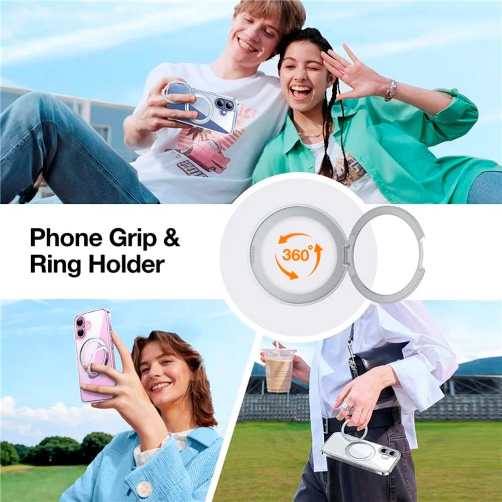 Torras iPhone 16 fleksibelt plastdeksel med justerbart ringstativ - Gjennomsiktig