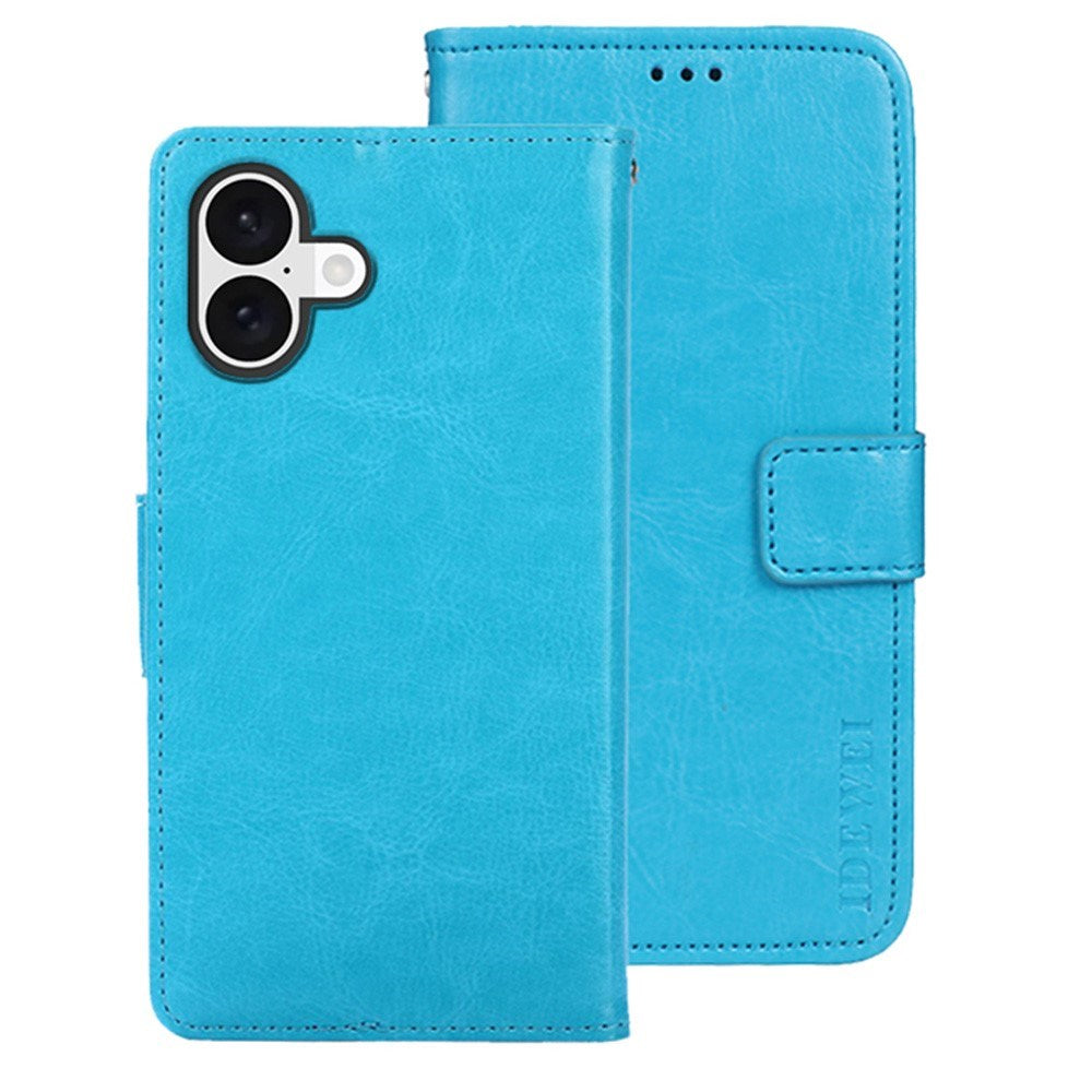 EIDERWOOD iPhone 16 Plus Kunstlæder Flip Case m. Indbygget Pung & Ståfunktion - Lyseblå
