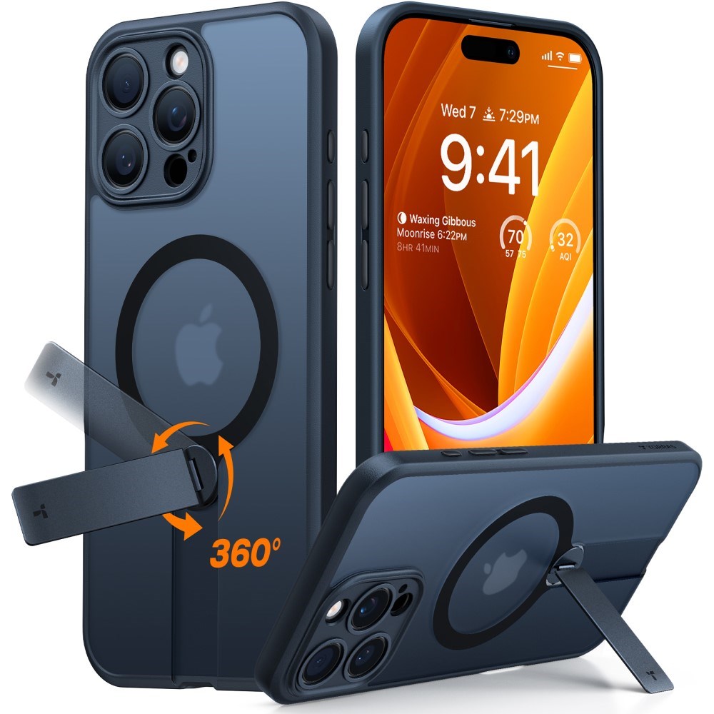 iPhone 16 Pro Max - TORRAS fleksibelt plastdeksel m. Roterende støtteben - MagSafe-kompatibel - Svart