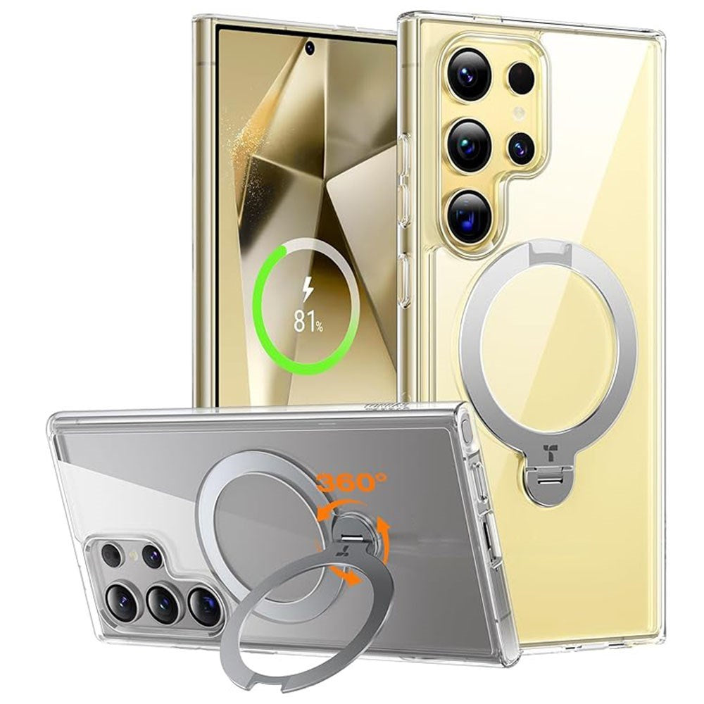 Samsung Galaxy S24 Ultra - TORRAS Hybrid Deksel m. Roterende støtteben - MagSafe-kompatibel - Gjennomsiktig