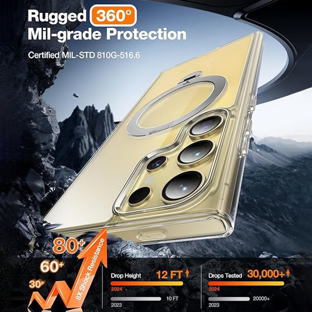 Samsung Galaxy S24 Ultra - TORRAS Hybrid Deksel m. Roterende støtteben - MagSafe-kompatibel - Gjennomsiktig