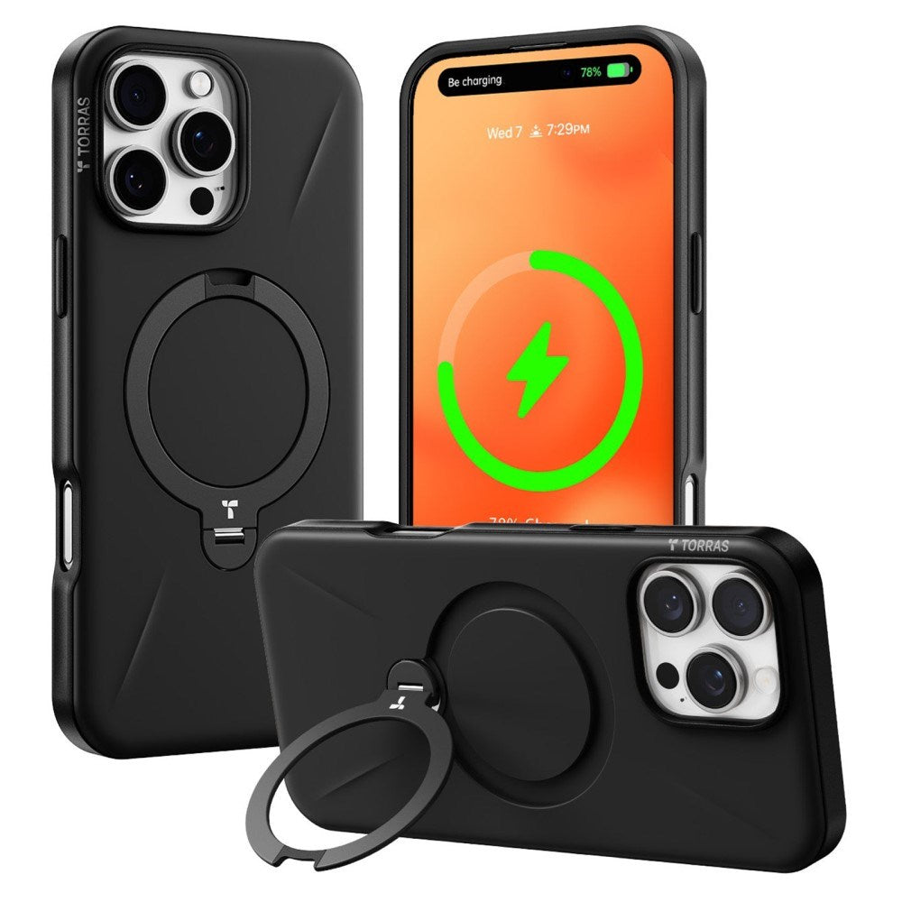 TORRAS - iPhone 16 Pro Max - Fleksibelt Plastik Cover m. Ring Kickstand - MagSafe Kompatibel - Sort