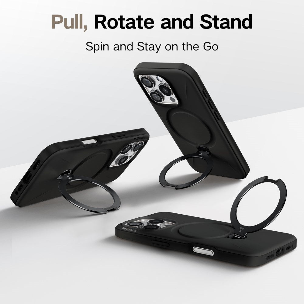TORRAS - iPhone 16 Pro Max - Fleksibelt Plastik Cover m. Ring Kickstand - MagSafe Kompatibel - Sort