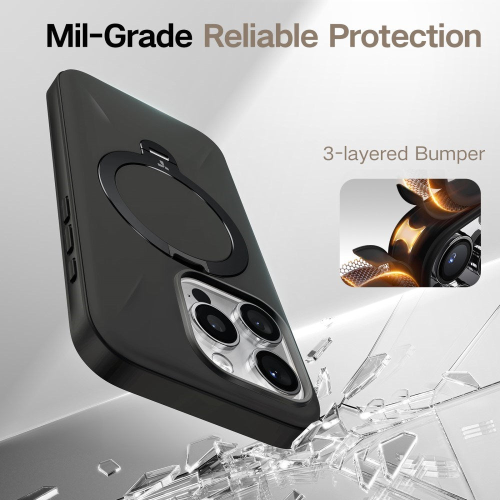 TORRAS - iPhone 16 Pro Max - Fleksibelt Plastik Cover m. Ring Kickstand - MagSafe Kompatibel - Sort