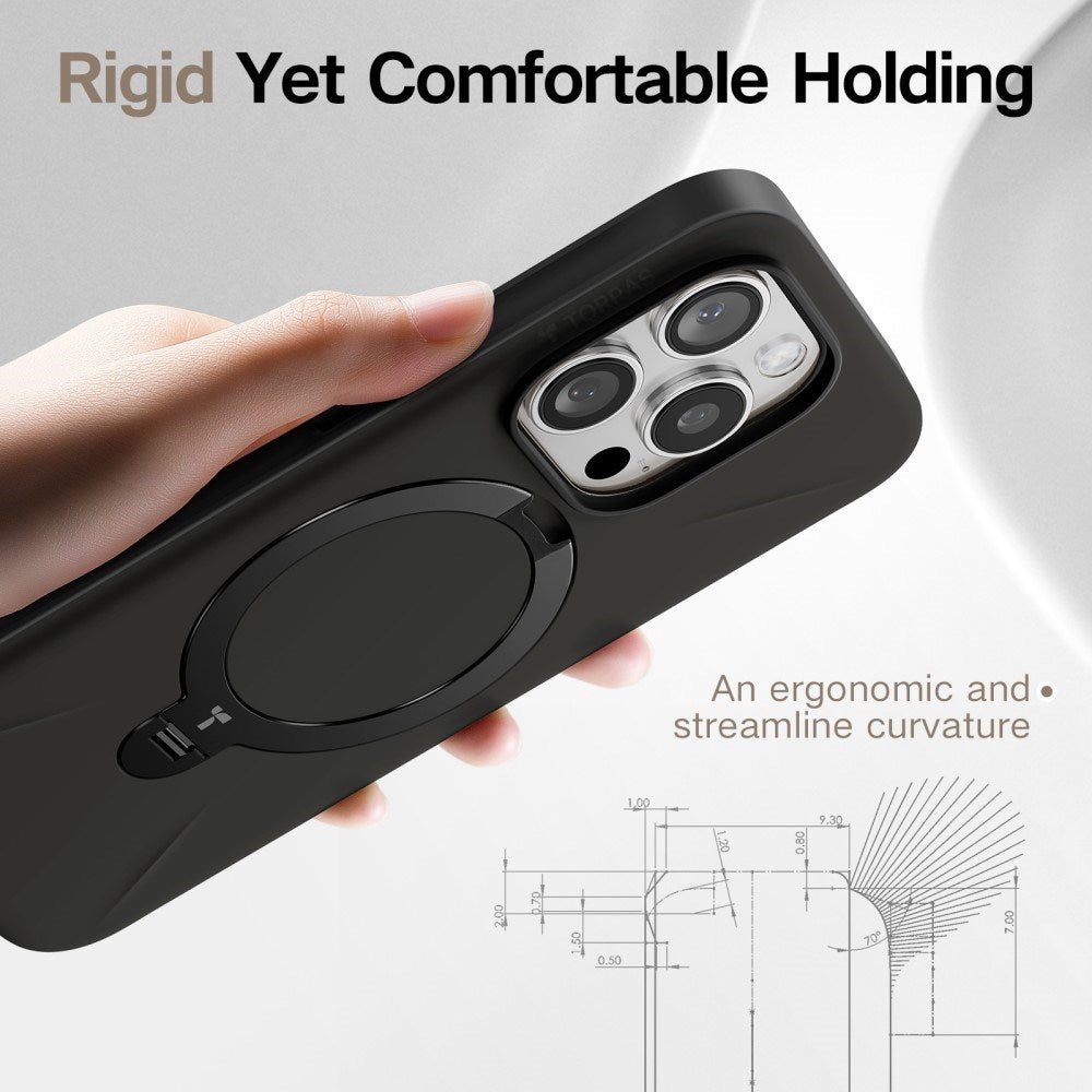 TORRAS - iPhone 16 Pro Max - Fleksibelt Plastik Cover m. Ring Kickstand - MagSafe Kompatibel - Sort