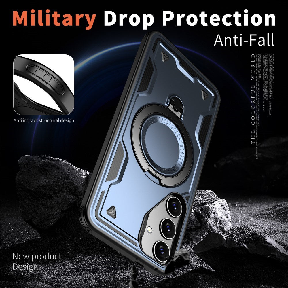 Samsung Galaxy S25/S24 beskyttelsesdeksel med MagSafe og integrert støtte - blå