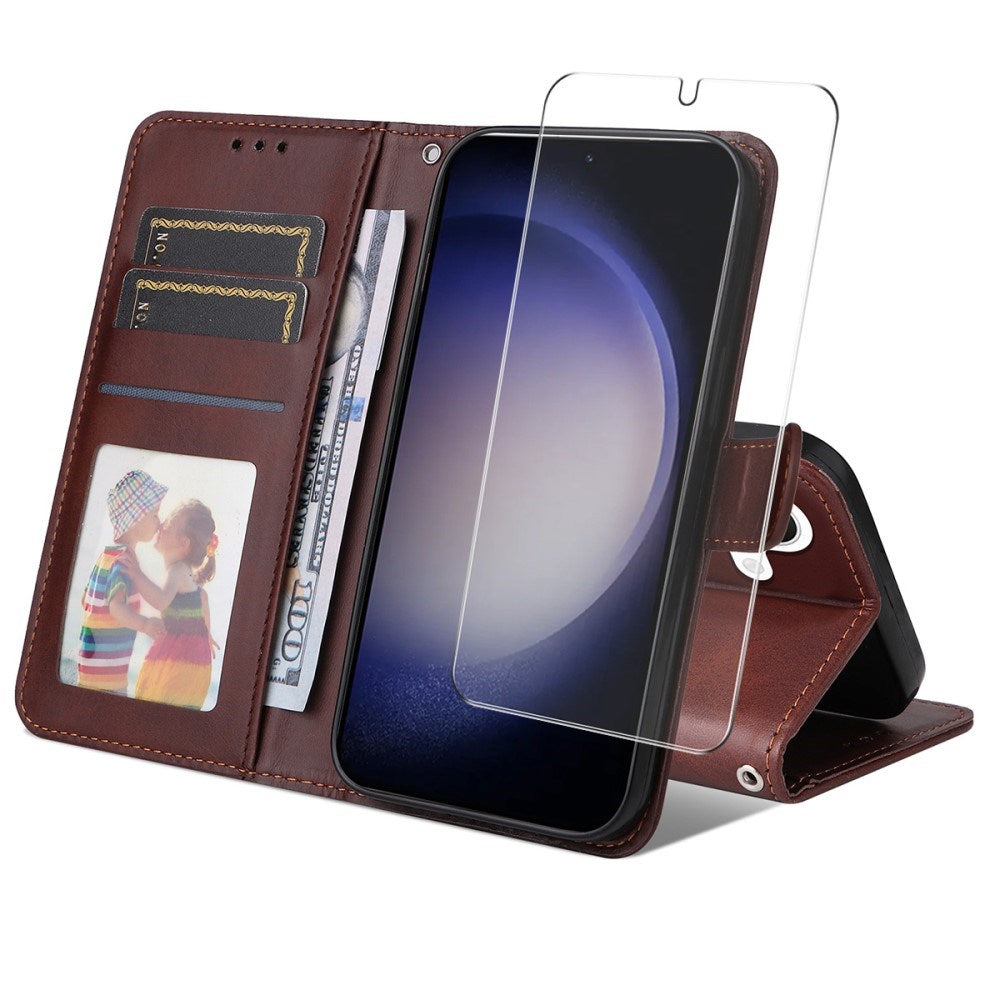 Samsung Galaxy S25+ (Plus) / 24+ (Plus) - EIDERWOOD 2-i-1 Kunstlæder Flip Case m. Skærmbeskyttelsesglas - Brun