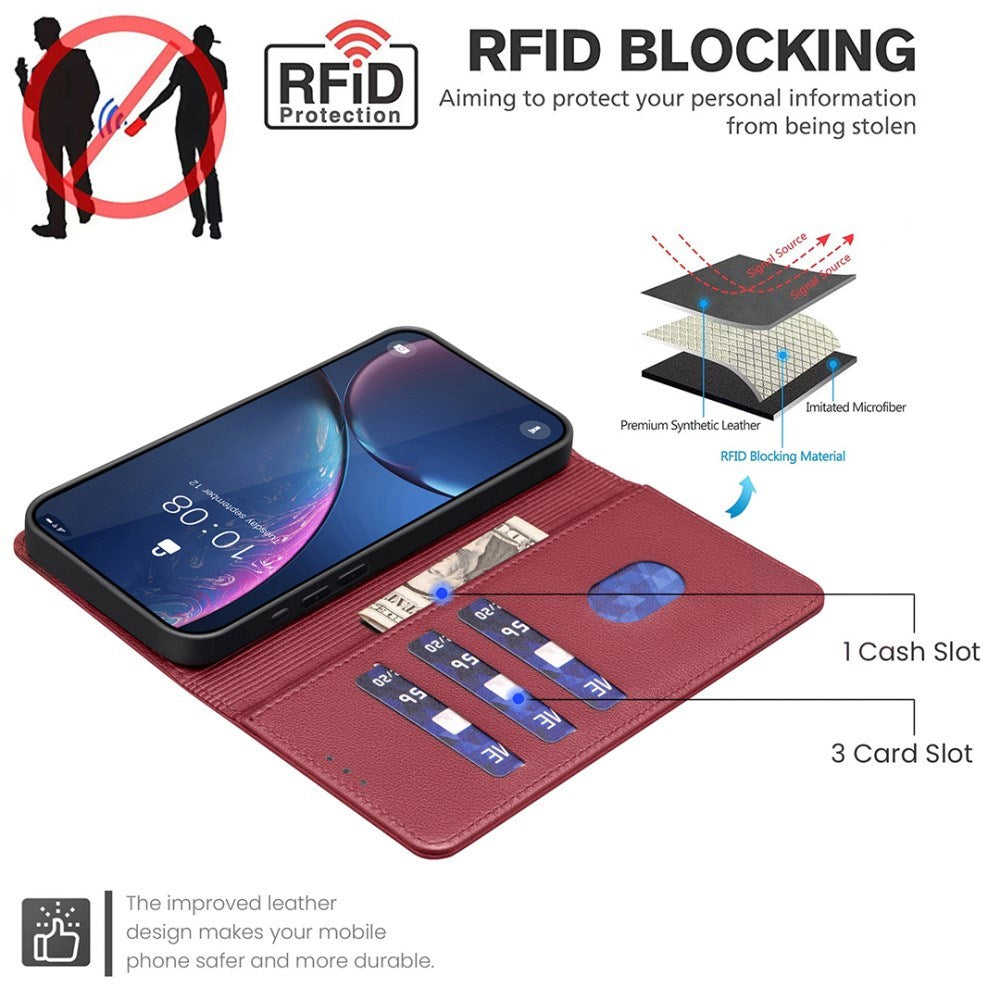 BINFEN Samsung Galaxy A36 (5G) Flip-deksel i kunstskinn m. RFID-blokkering og kortholder - rød