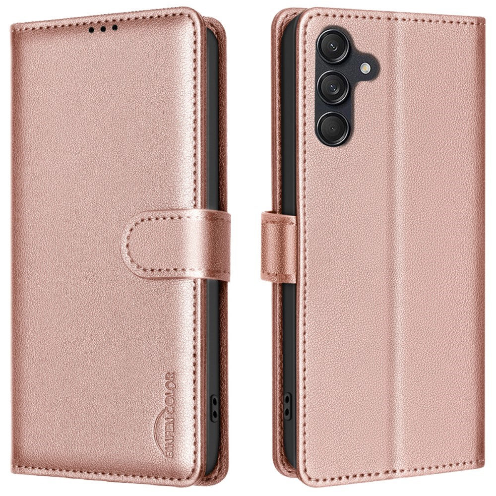 BINFEN Samsung Galaxy A36 (5G) Flip-deksel i kunstskinn m. RFID-blokkering og kortholder - Rose Gold